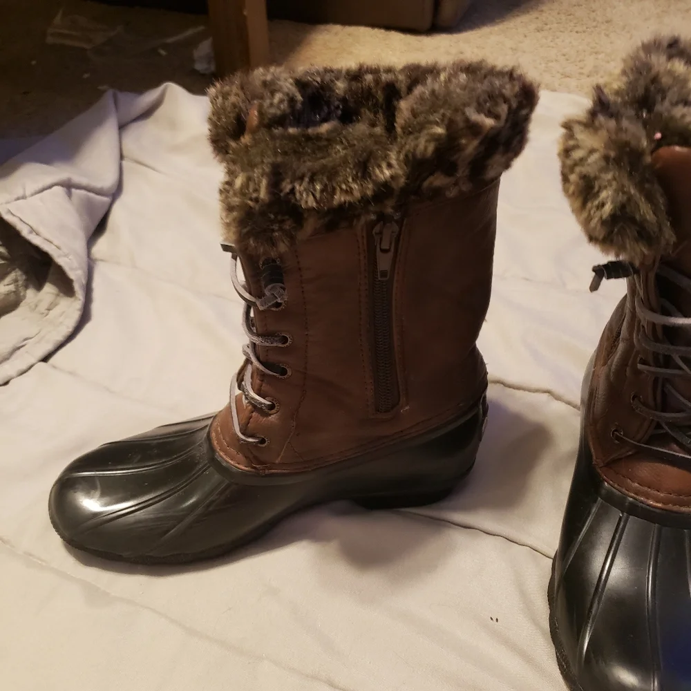 Sperry Girl Brownblack Topsider Saltwater Duck boots fauxfur lining Waterproof 3